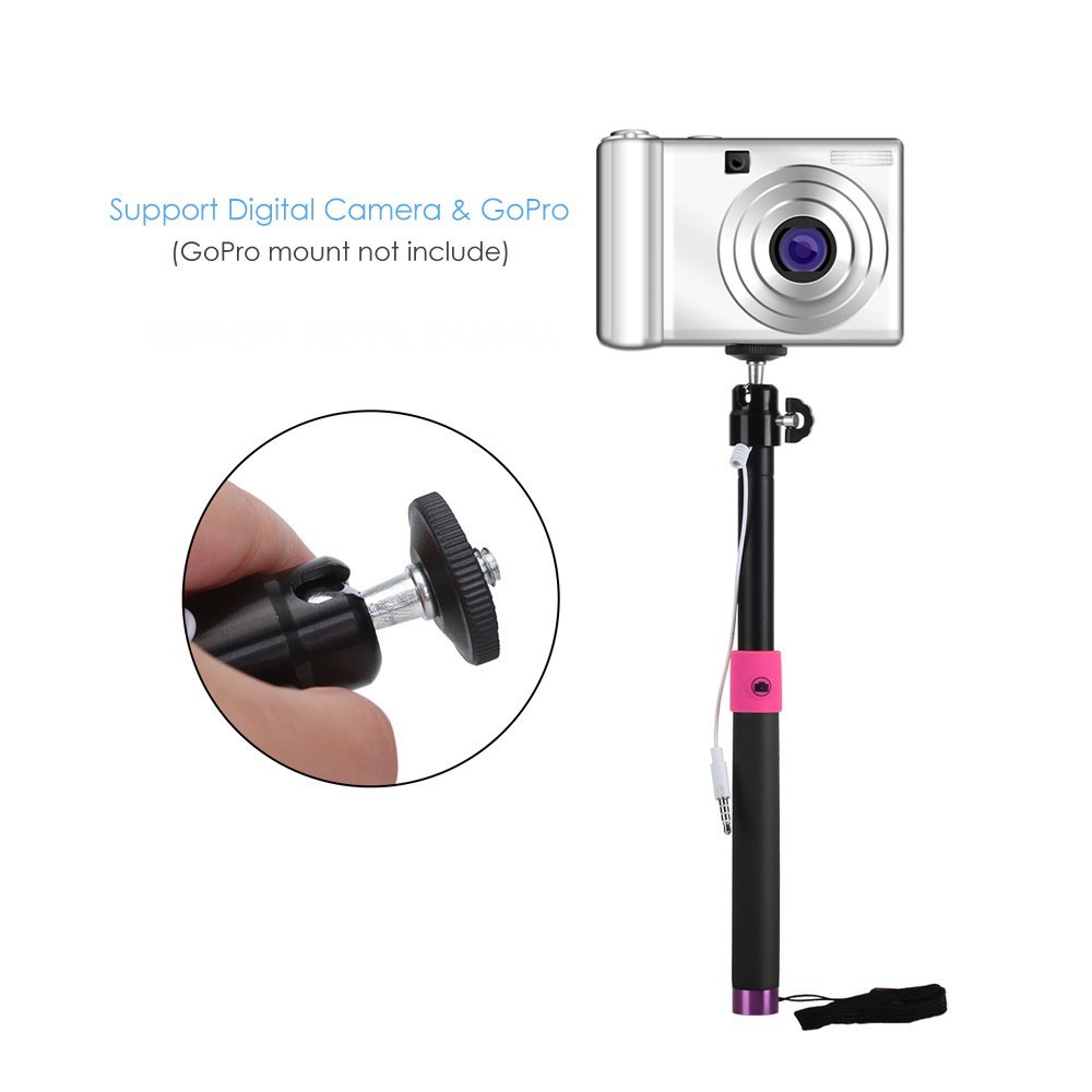 Selfie stick with screw to hold camera